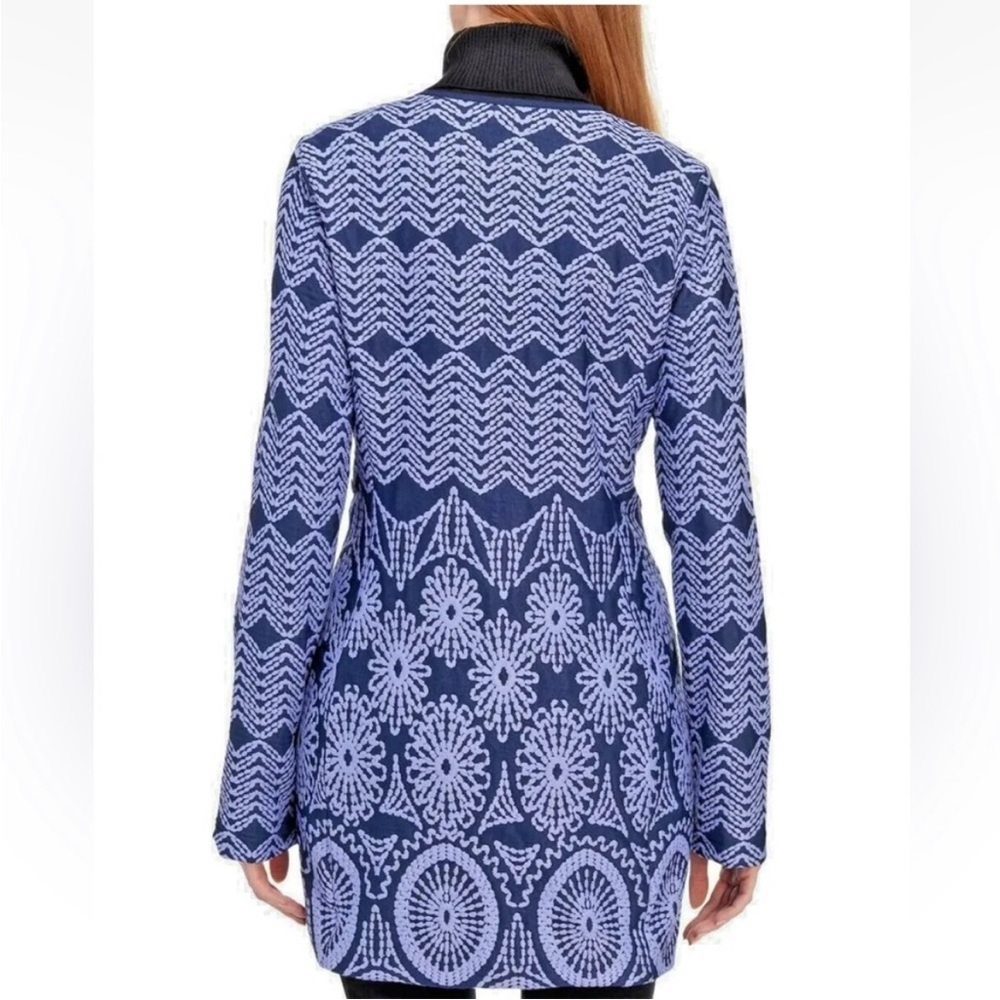 Peck & Peck Statement Knit Jacket Blazer Navy Blue Periwinkle Floral Boh… - Picture 7 of 10